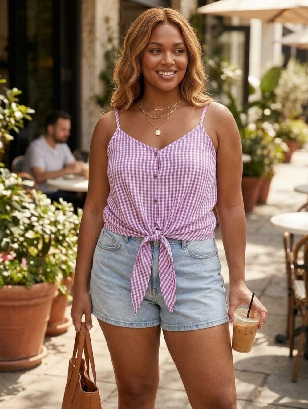 Lily Morgan Gingham Tie-Front Top